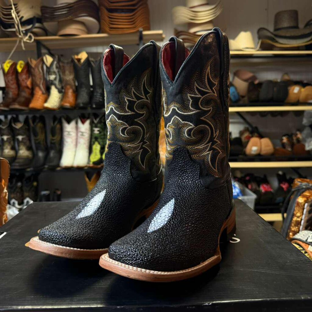 Men's Black Stingray Cowboy Boots. Stingray Fish Boots for Men. Fish ...