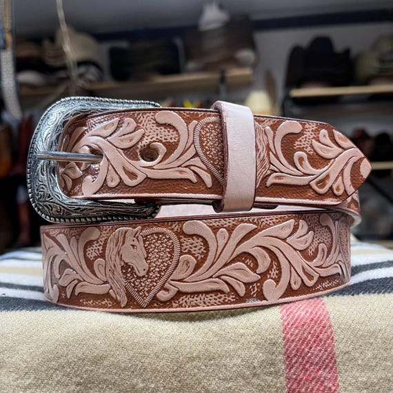 Vintage Tooled Leather Western Belt Made in Mexico Size 36 Vintage Brown Leather Wide Belt Unisex Mexican Tooled XL 36  main image 4