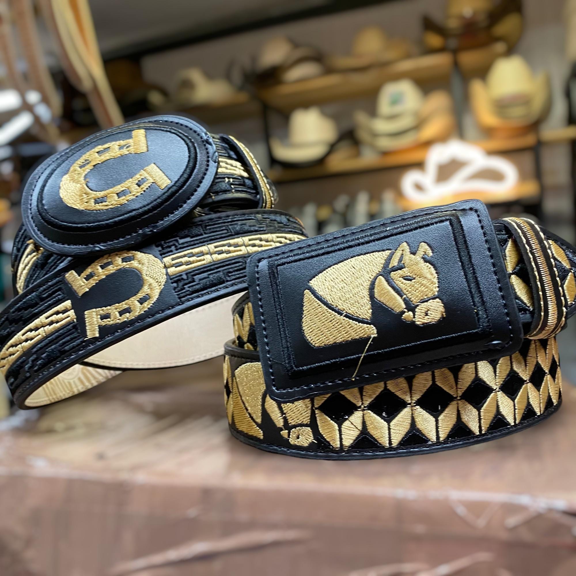 Leather Horseshoe Cowboy Belt. Western Style Rooster Belt