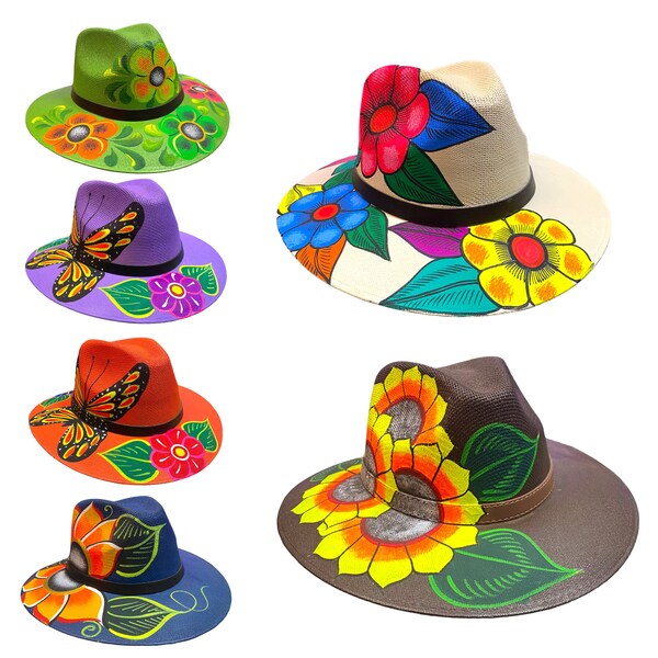 Woman’s Mexican Hand Painted Artisan Hat. Woman’s Hand Painted Floral Hat. Woman’s Flower Mexican Hat. Sombrero Para Mujer Hecho A Mano.