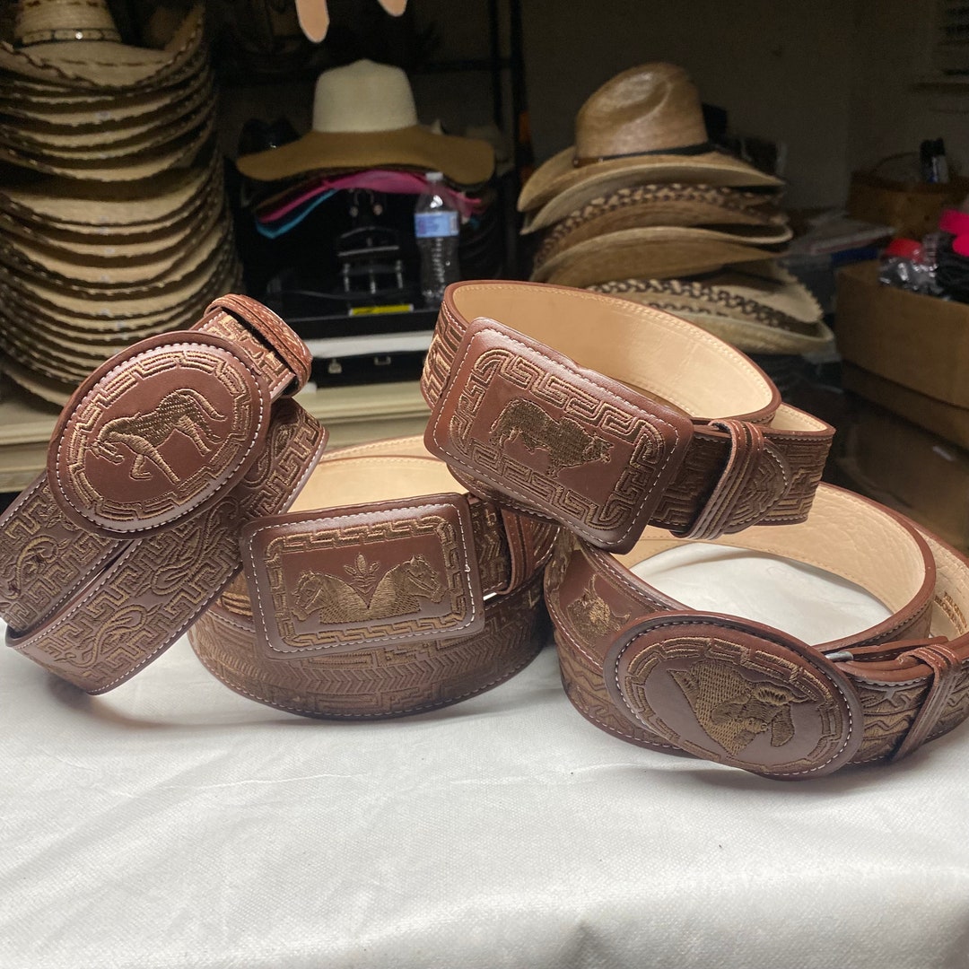 Mens Western Leather Embroidered Belts. Mens Cowboy Western Etsy