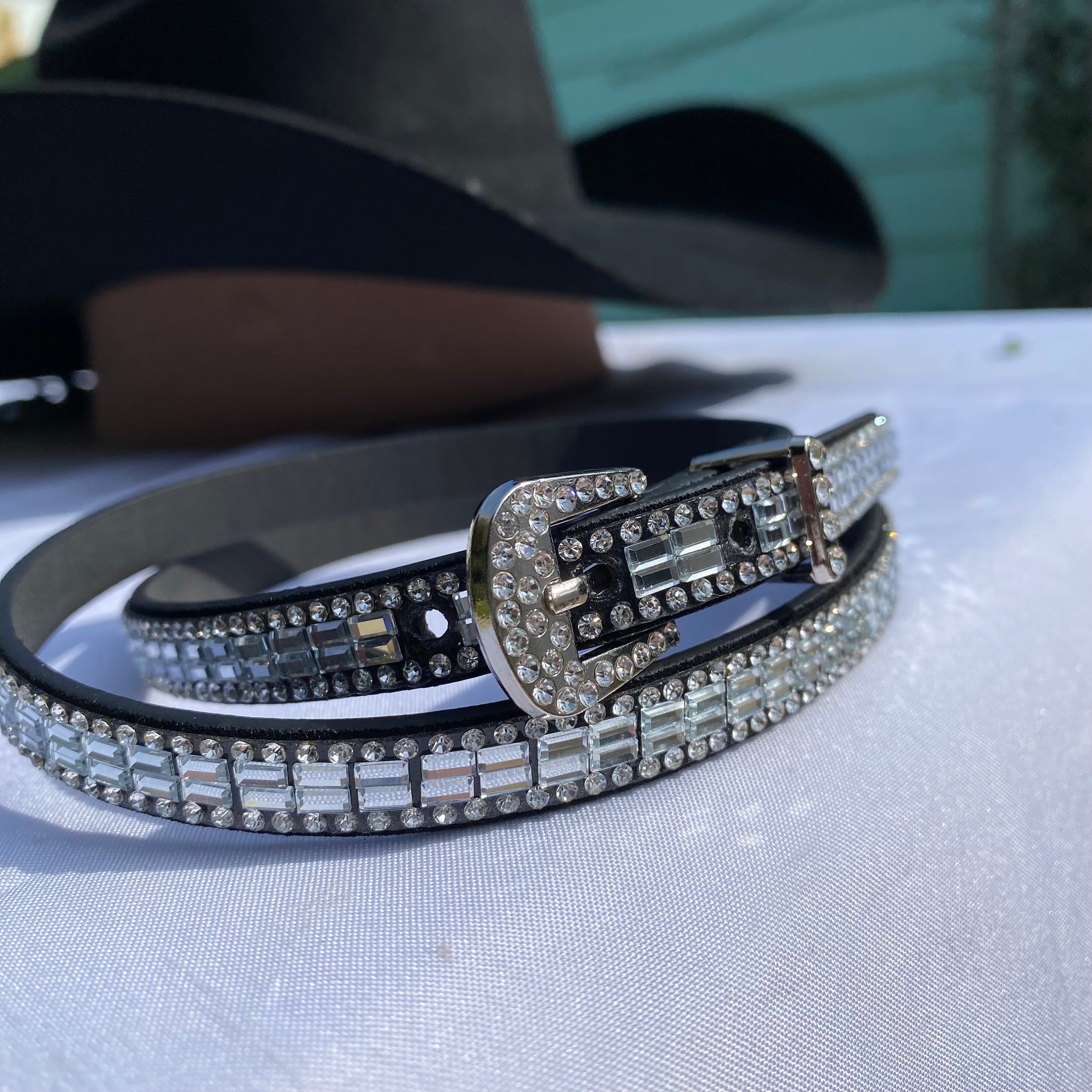 Crystal Rhinestone Statement Buckle Belt Black XS Glam Western Disco Party ZHENZQ Rhinestones Belt For Men Women Western Cowgirl  main image 3