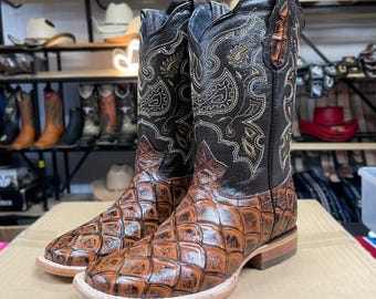 Fish Skin Leather Cowboy Boots. Men’s Western Cowboy Boots. Square Toe Cowboy Boots. Botas Vaqueras De Piel Pescado. Botas Punta Cuadrada.