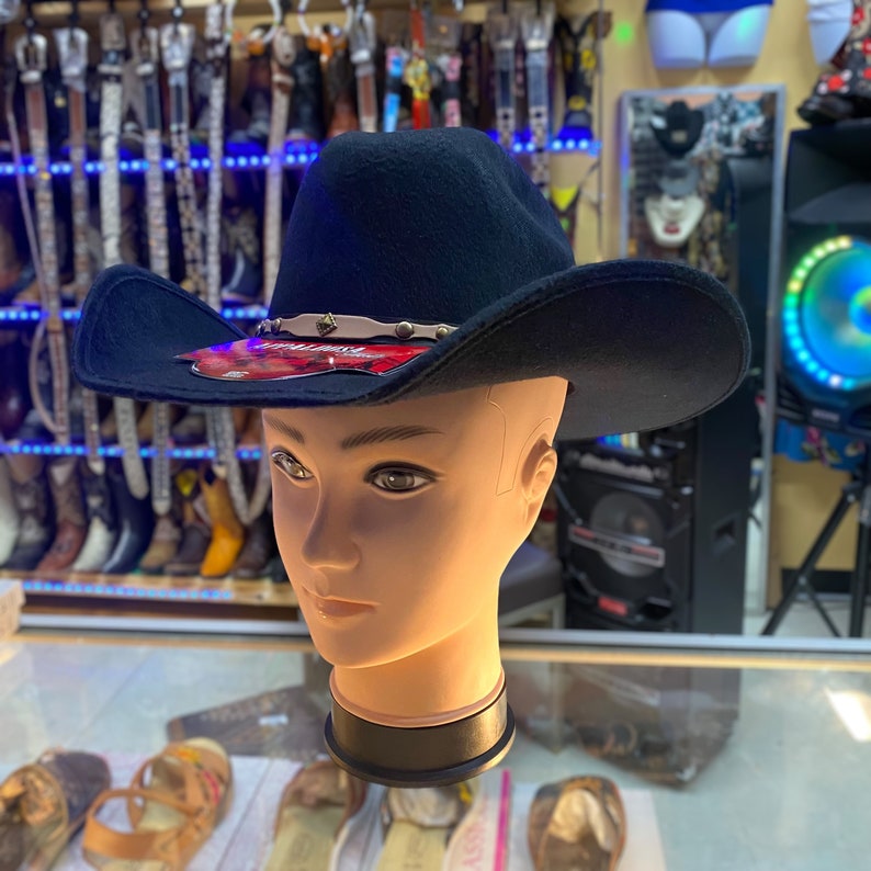 Mens Black Felt Cowboy Hat. Mens Western Cowboy Hat. Mens Black Cowboy