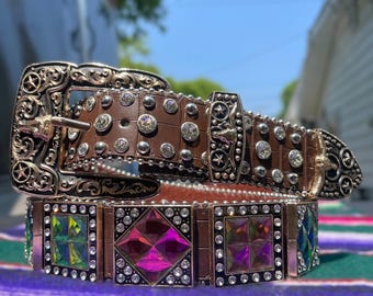 Ensemble De Tête Western En Cuir Marron – Style Bling Avec Conchos En Cristal 976468