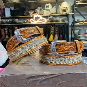 Men’s Western Braided Back Belt. Men’s Genuine Leather Belt. 1 1/2 Inch Leather Belt. Cinto Vaquero De Hombre