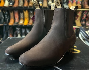 Men’s Dark Brown Cowboy Boots. Leather Brown Suede Boots. Men’s Ankle Boots for Men. Men’s Western Cowboy Boots. Bota Botin Charro Vaquero.