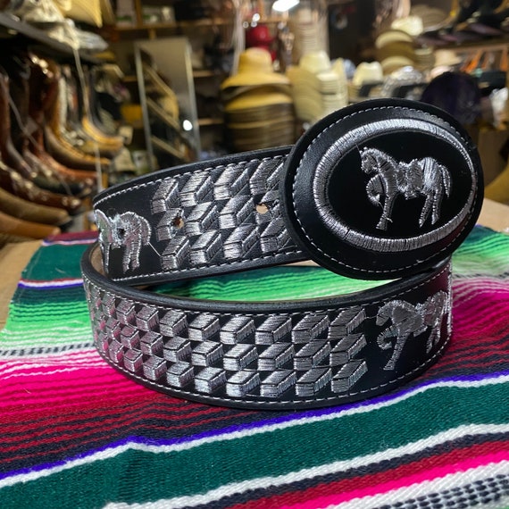 Platinum Embroidered Belt. Cowboy Western Belt. Genuine 