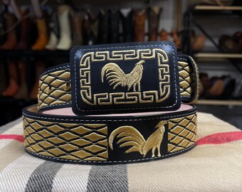 MENS WESTERN LEATHER Charro Stamped 2 Inch Width Suerte Charra