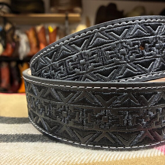 All Black Embroidered Belt. Men display picture 2