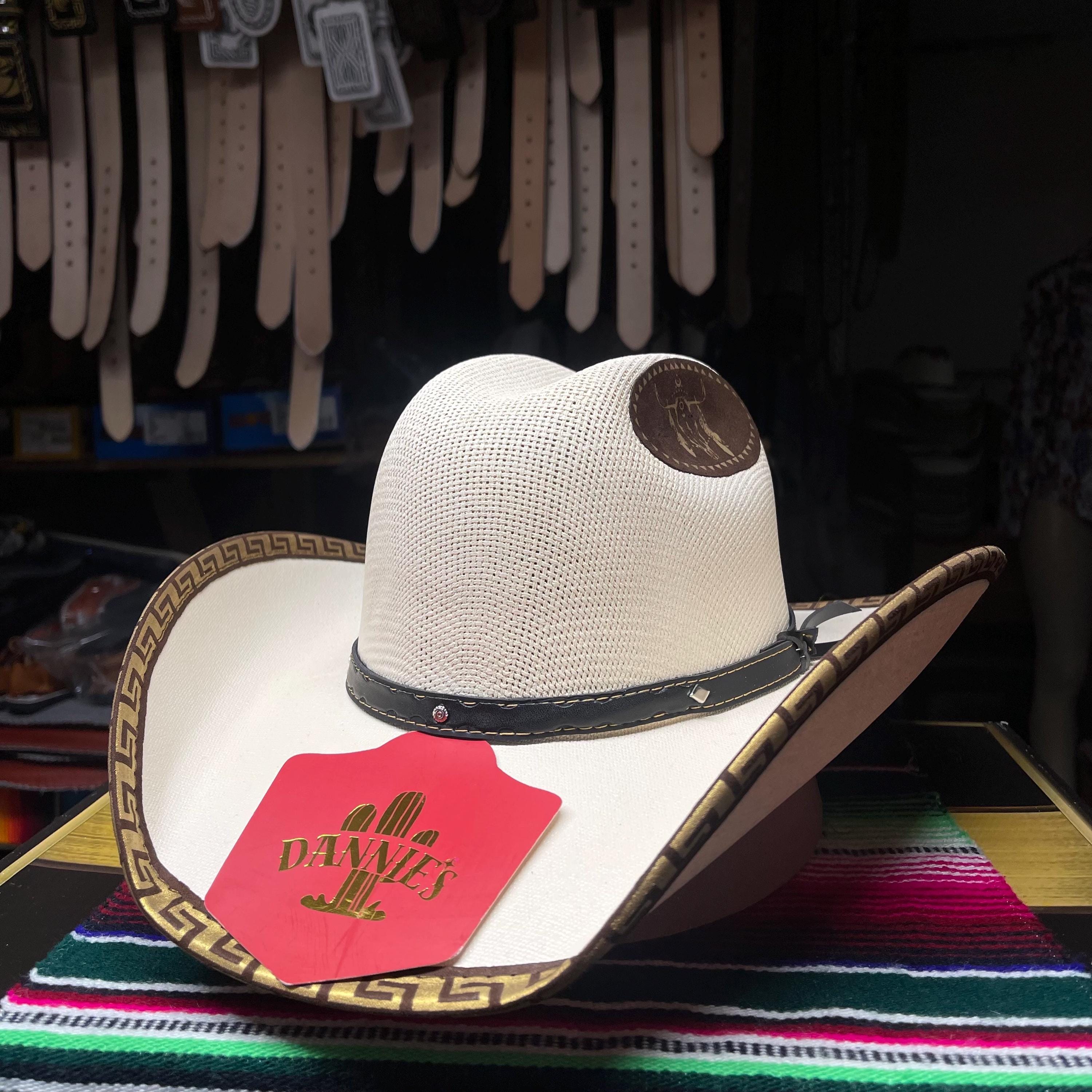 Western Straw Cowboy Hat with Metal Bull Head Badge - Adjustable Brim Bullhide Trailblazer Straw Hat | Pinto Ranch main image 2
