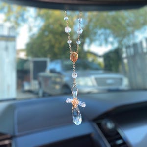 Amuleto para espejo retrovisor de la Virgen María. Decoración para espejo retrovisor con forma de cruz. Accesorios para espejos de coche. Decoración católica de la Virgen María.