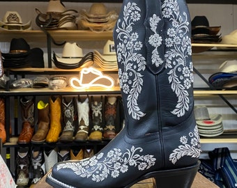 QAZW Stivali da cowboy per le donne a punta bassa tacco grosso cowgirl
