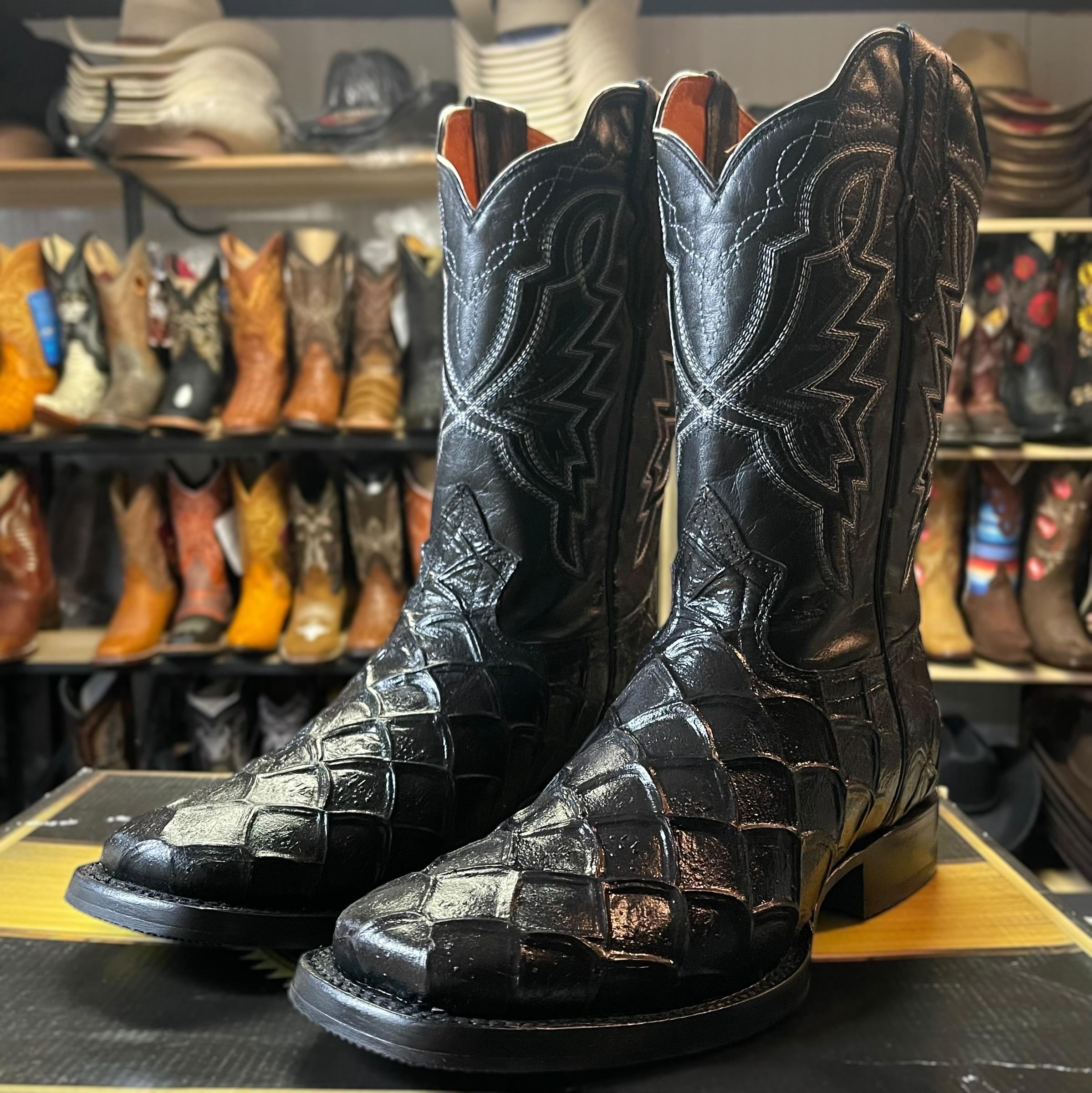 ALL-BLACK Pirarucu Skin Boots. Men