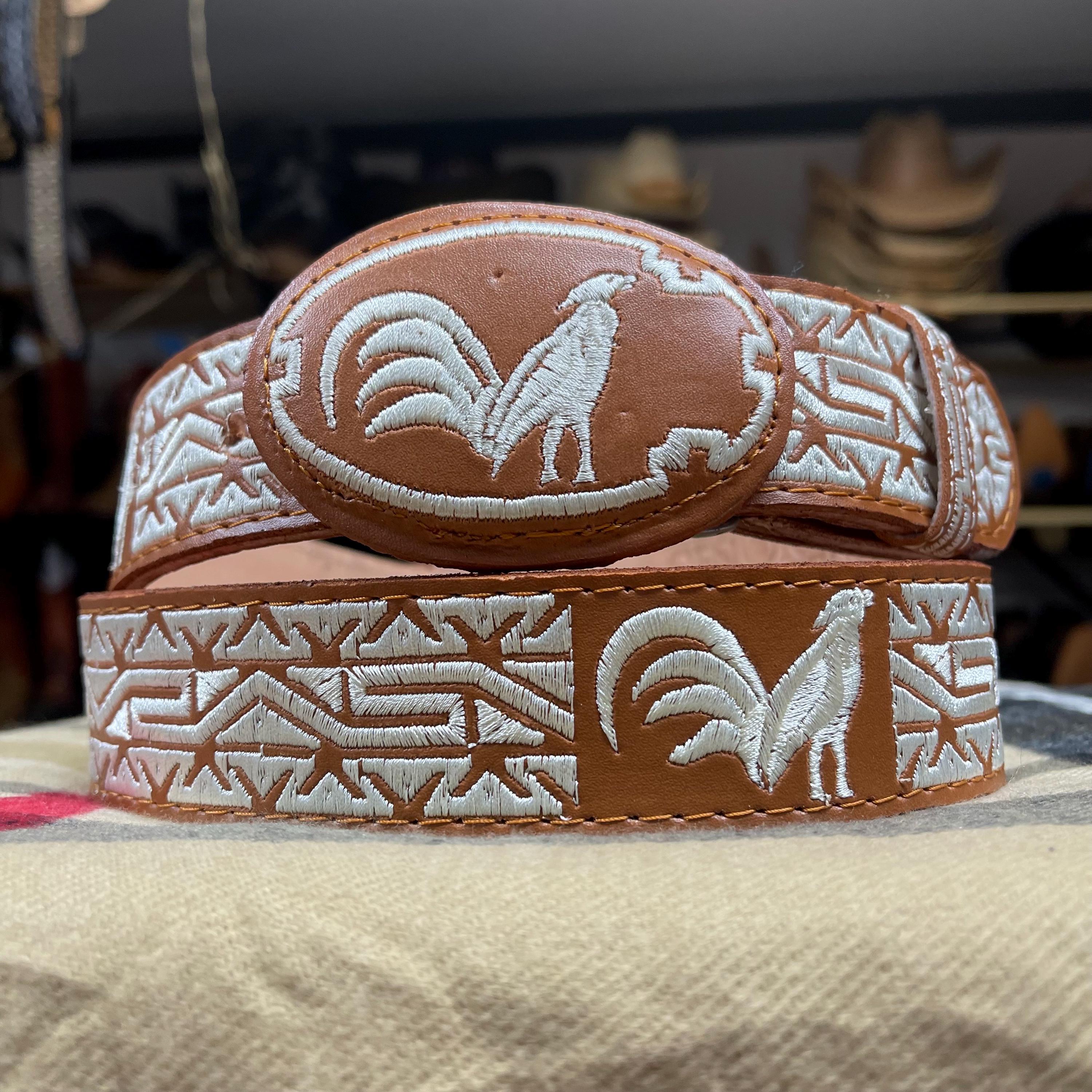 Rooster Embroidered Belt. Men