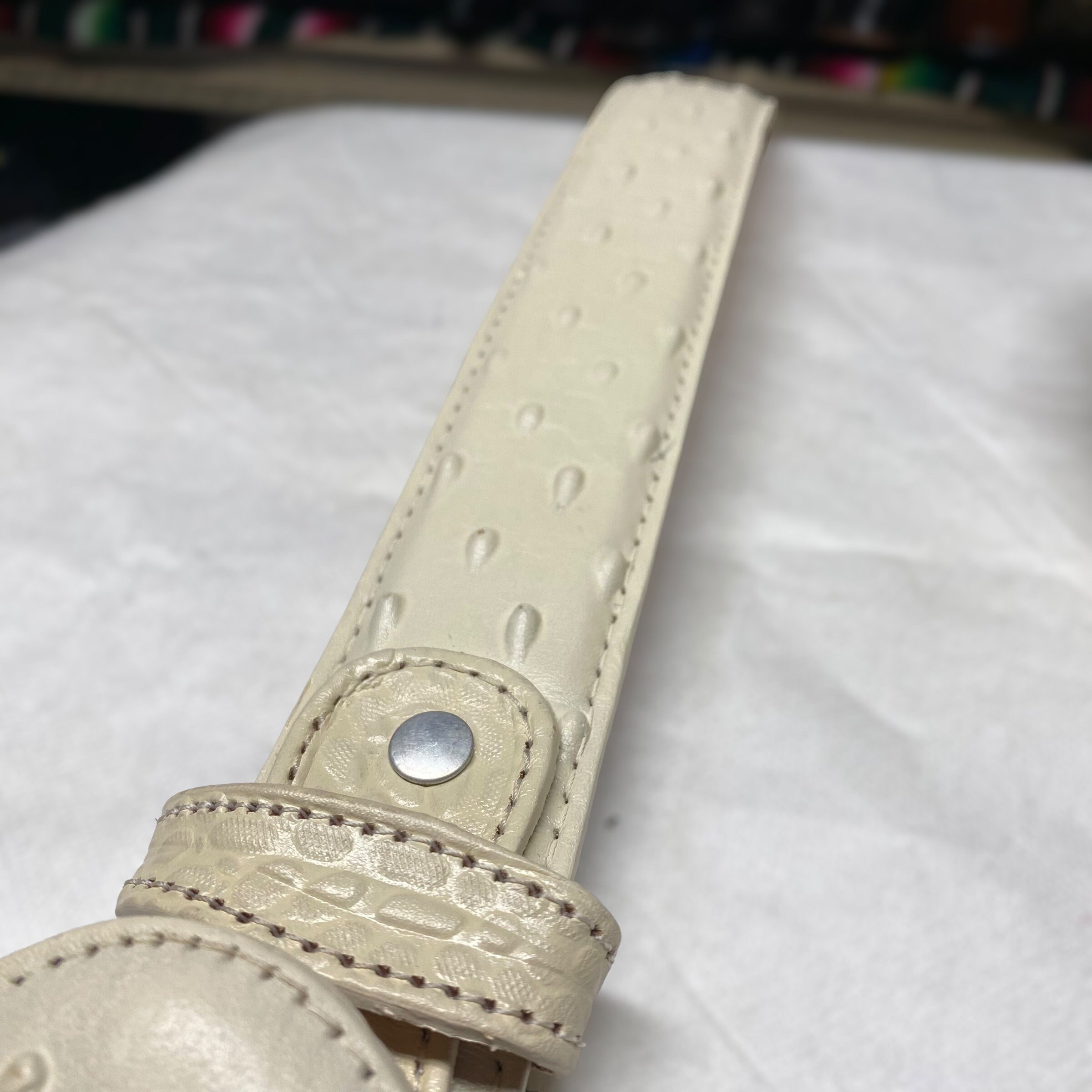 DONALDO Genuine Ostrich Leather Western Belt Cream Ivory Oversized Buckle Sz.40 Nocona Belt Co. Men main image 4