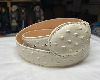 White Bone Ostrich Leather Belt. Faux Leather Ostrich Skin  display picture 2