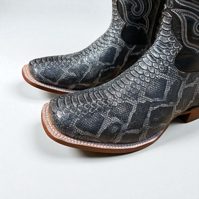 Men’s Python Snake Skin Boots. Western Cowboy Boots for Men. Square Toe ...