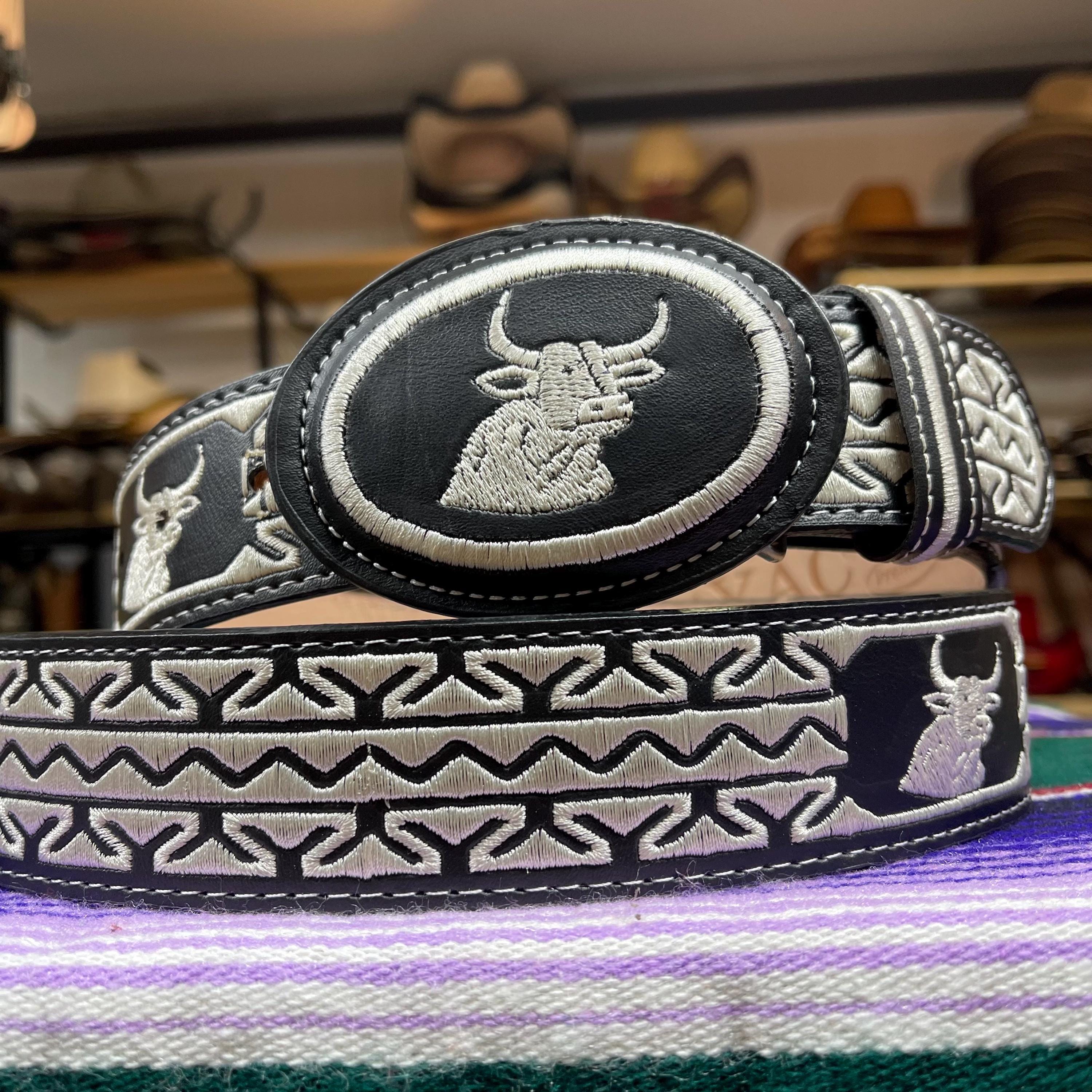 Vintage Luciano Natazzi Leather Embroidered Western Rodeo Belt 42” Rectangular Metal Belt Buckle | Made in Italy main image 3