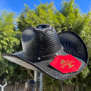 Men’s Black Outdoor Hat. Western Cowboy Hat for Men. Men’s Bull Rider Rodeo Hat. Black Brim Straw Hat. Sombrero Vaquero De Hombre Negro.