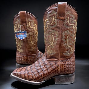 Alligator Skin Cowboy Boots. Men’s Western Caiman Boots. Brown Leather Boots for Men. Square Toe Cowboy Boots. Botas De Piel Caiman Cuadrada
