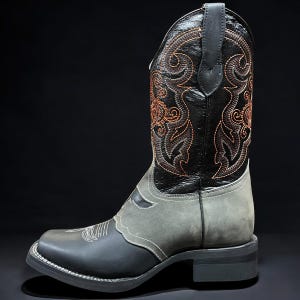 Black Western Cowboy Boots. Embroidered Western Boots for Men. Men’s Rodeo Cowboy Boots. Square Toe Leather Boots for Men. Bota Vaquera.