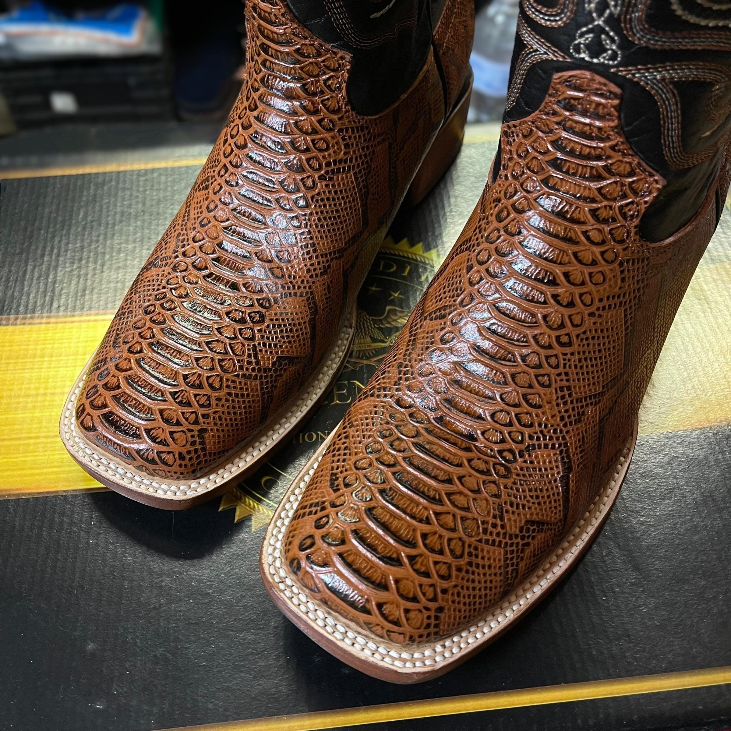 Brown Python Snake Skin Boots. Men