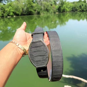 Black Leather Cowboy Belt For Men. Black Snake Skin Belt. Python Skin Cowboy Belt. Rodeo Leather Belt.  Cinto Vaquero. Cinto De Cuero Negro