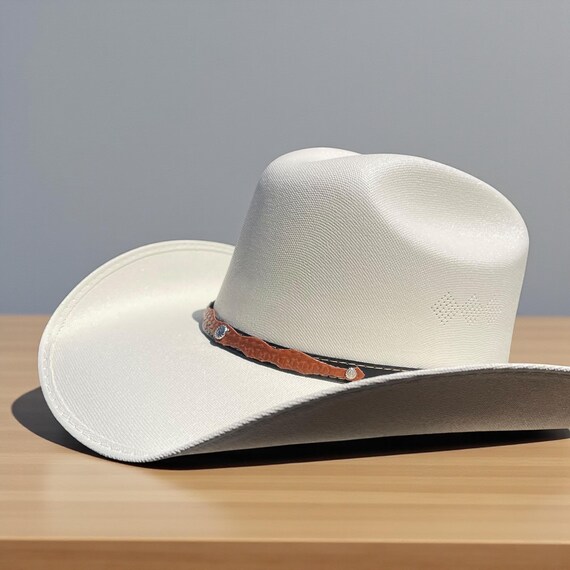 Chapeau Cowboy Country Blanc Cassé - Imitation Cuir/cuir Synthétique - Taille Unique - Neuf Avec étiquettes