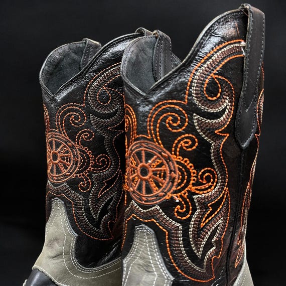 Black Western Cowboy Boots. Embroidered Western Boots for 