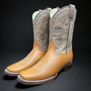 Square Toe Cowboy Boots. Brown Leather Western Boots. Bota Vaquera De Hombre. Bota De Punta Cuadrada.