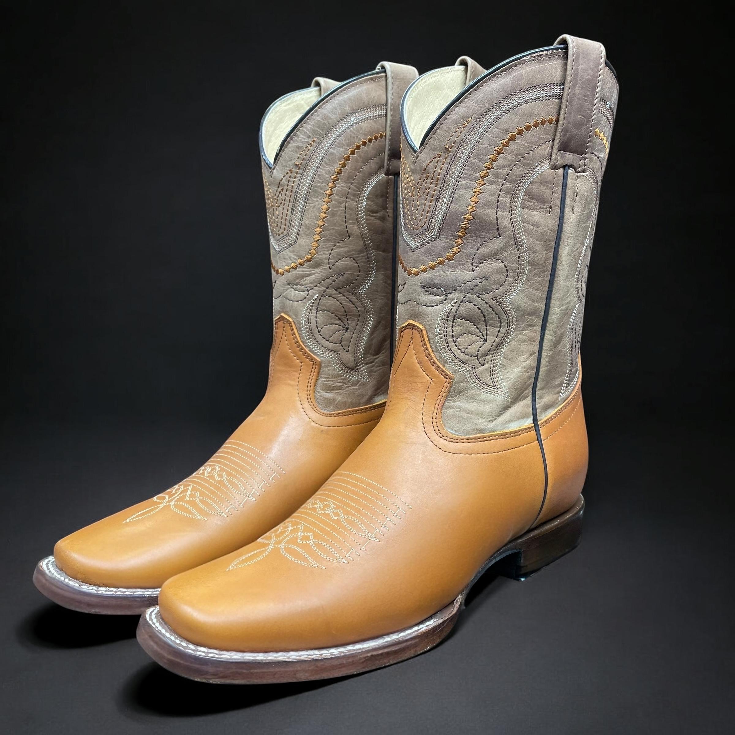 Men\'s Yellow Brown Faux Leather Wide Square Toe Slip-Resistant Western Boots Roper Men main image 3