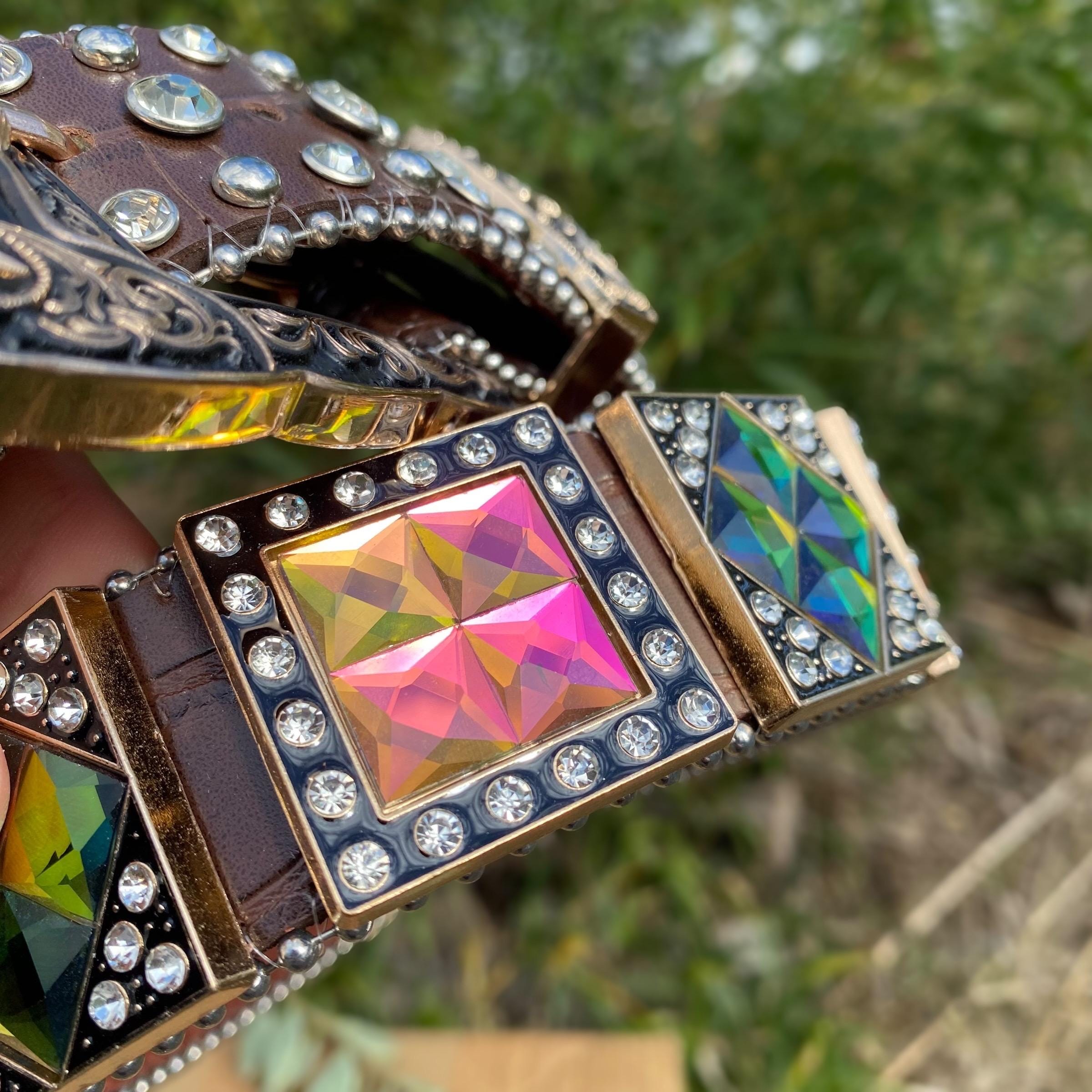 Rhinestone Color Changing Belt. Unisex Cowboy Rodeo Belt 