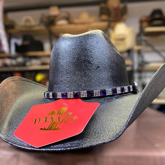 Fascia per cappello da cowboy con perline sottili per capelli nere, turchesi e argento, scegli il centrotavola, zampa, quadrato, cuore - Italia