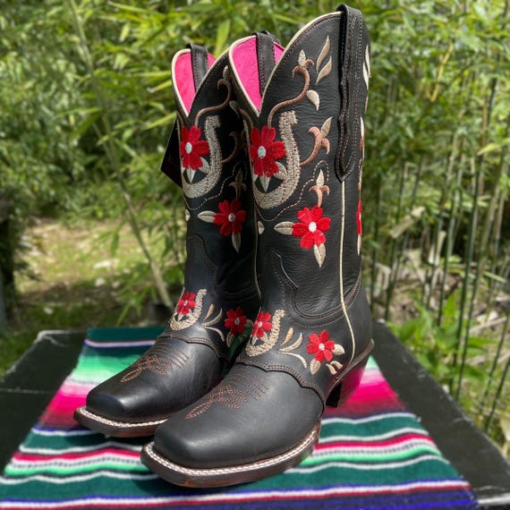 León Guanajuato Botas De Mantarraya Rojas Botas Con Bordado Floral