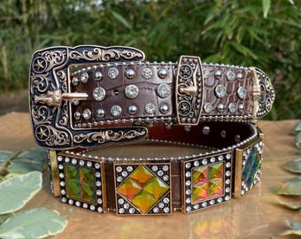 Rhinestone Color Changing Belt. Unisex Cowboy Rodeo Belt. Men's
