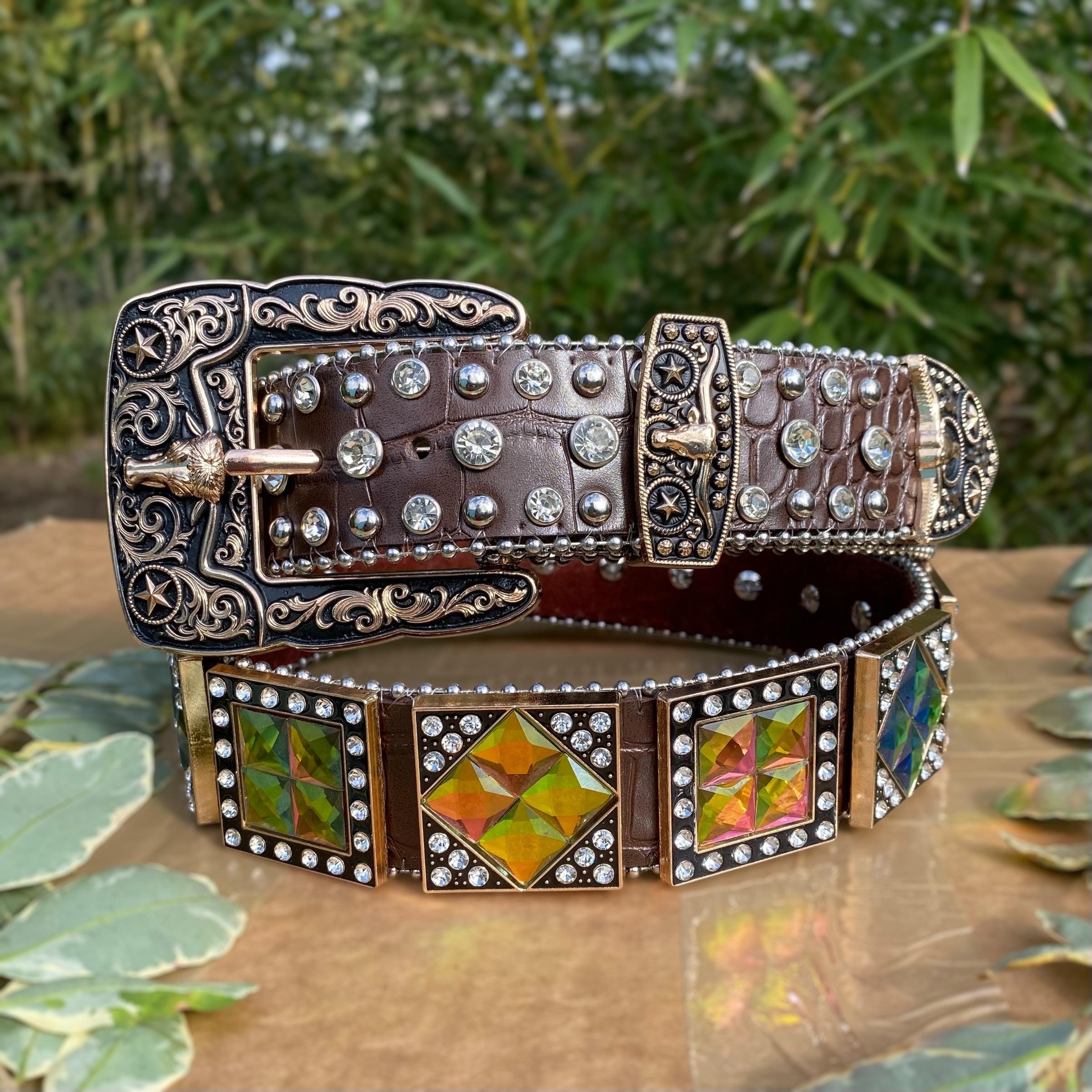 Rhinestone Color Changing Belt. Unisex Cowboy Rodeo Belt 