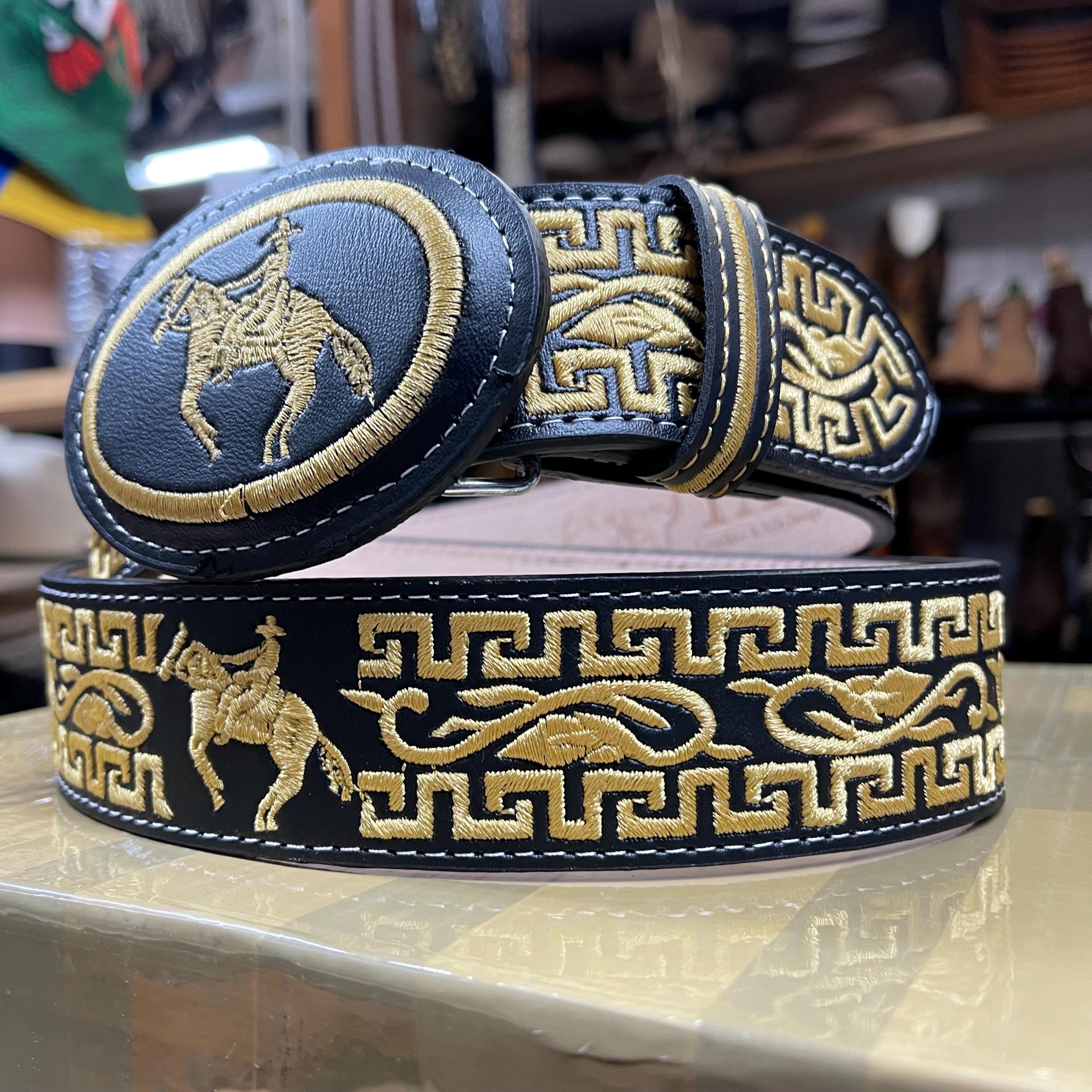 Men's Mexican Embroidered Belt. Men's Western Cowboy Belt. 1.5