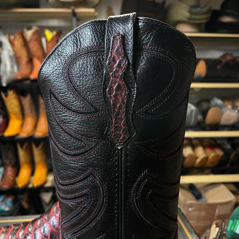 RED PYTHON SNAKE Skin Boots. Men’s Square Toe Cowboy Boots. Black ...