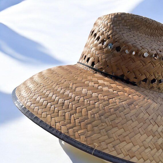 Wide-Brim Braided Straw Sun Hat in Brown with Beige Trim Wide-Brim Woven Straw Sun Hat with Bow Ribbon Trim | Hats  main image 4