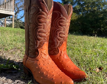 Herren Straußenleder Cowboystiefel. Runde Zehe Westernstiefel. Strauß Rindsleder Stiefel. Bota Vaquero De Hombre Pie Avestruz.