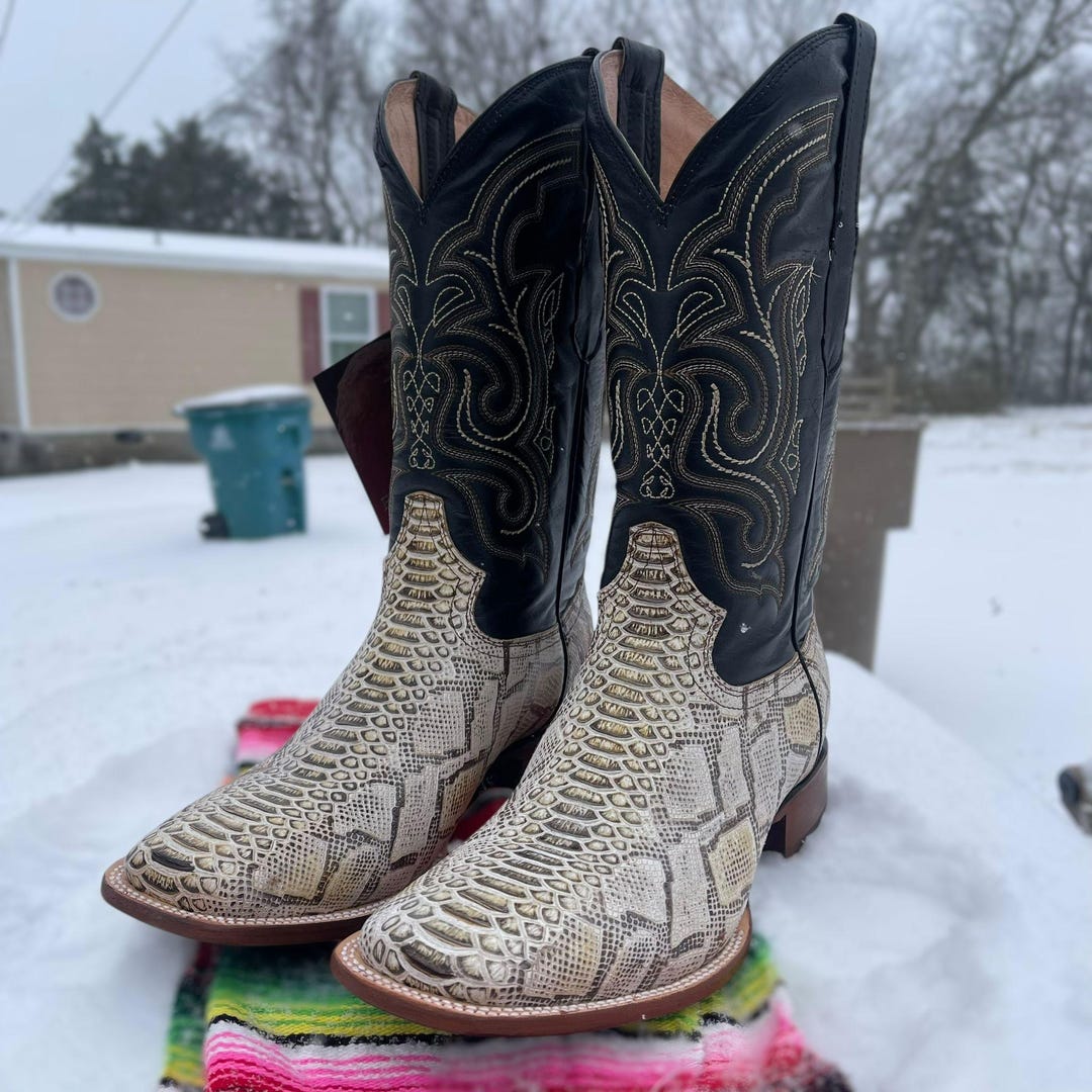 Men’s Western White Python Snake Skin Boots. Square-toe White Leather ...