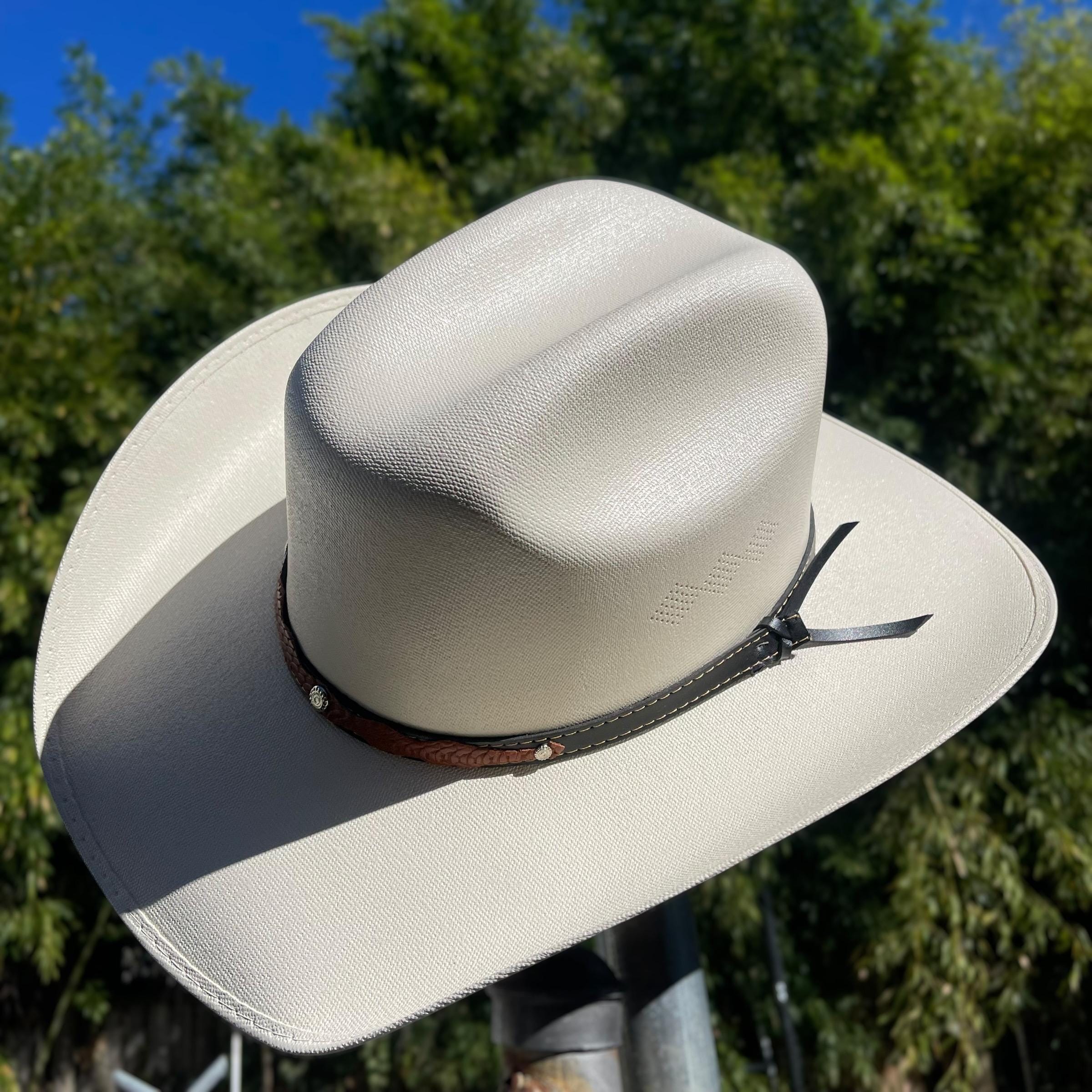 4991 White Cowboy Hats For Men & Women With Western Hat Bands, Ideal For Rodeo Cowhide Hat Band with Concho Closure – Persimmon Hill at the  main image 2