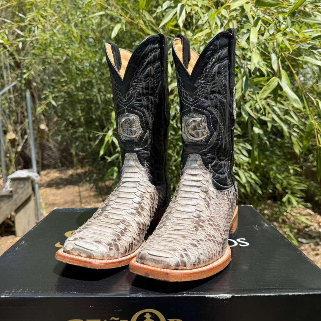 Python Skinned Shoes Men's White Python Skin Boots. Black & White Cowboy Boots. Two-tone ...