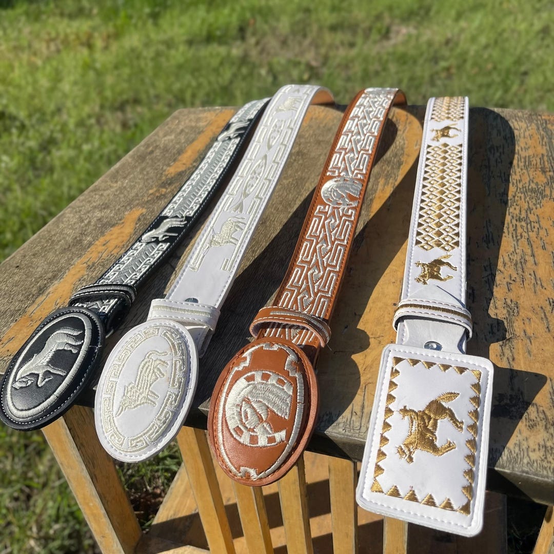 Men's Embroidered Leather Belt. Men's Western Cowboy Belt. Genuine