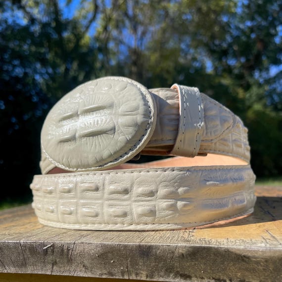 White Crocodile Western Cowboy Belt. Leather Crocodile Belt. Belt Gift. Western Style Belt. Cinto Vaquero De Piel Cocodrilo Lagarto