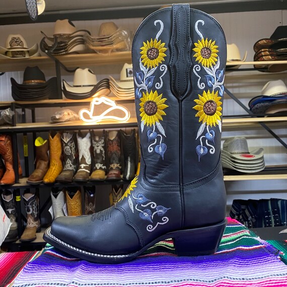 Women's Embroidered Cowgirl Boots - Square Toe, Chunky Heel, Artificial Leather, Mid-Calf - View #2