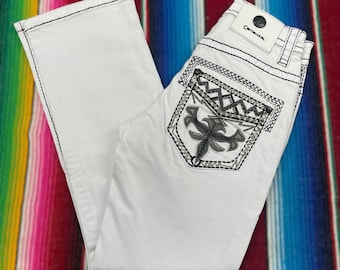 Men’s White Bootcut Jeans. Cowboy Western Jeans for Men. Embroidered Boot Cut Jeans. Pantalón Vaquero De Hombre. Pantalón Corte De Bota.