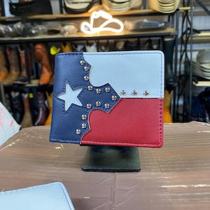 Cartera con el estado de Texas. Cartera del oeste de Texas. Cartera plegable de cuero. Cartera de vaquero para hombres.