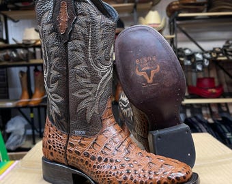 Men’s Alligator Skin Boots. Men’s Western Cowboy Boots. Brown Leather Boots for Men. Square Toe Cowboy Boots. Botas De Piel Caimán.